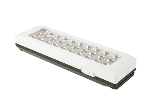 plastic white LED flashlight on a white background