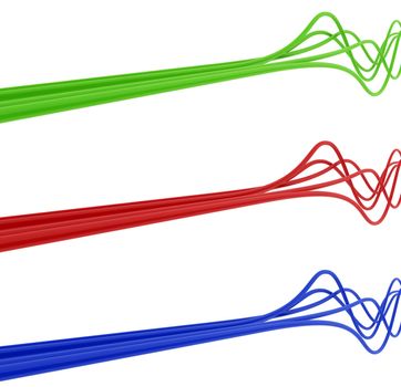 fibre-optical green blue and red cables on a white background