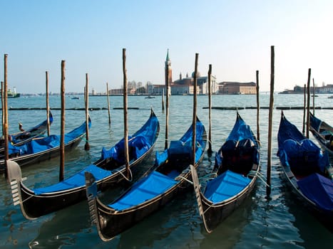 gondola boats waiting for turists in the Venice