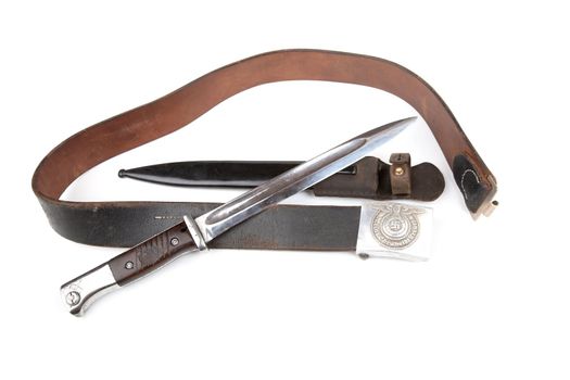 German belt and bayonet-knife isolation on a white background