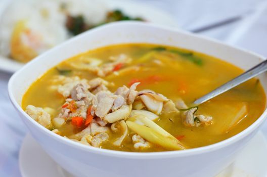 chicken and prawn soup , hot and spicy (Tom Yum)