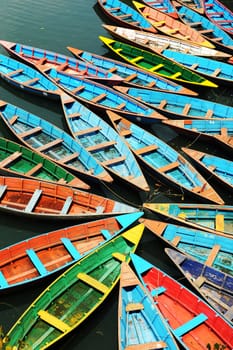 Colorful tour boats parking at the lakeside