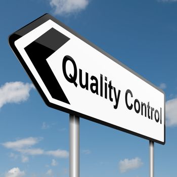 Illustration depicting a road traffic sign with a quality control concept. Blue sky background.
