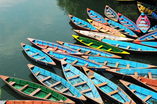 Colorful tour boats parking at the lakeside