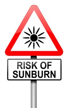 Illustration depicting a road traffic sign with asunburn risk concept. White background.