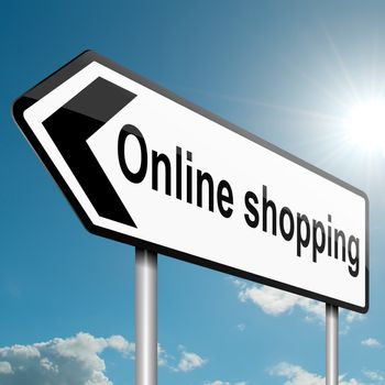 Illustration depicting a road traffic sign with an online shopping concept. White background.