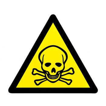 Mortal danger to life skull and crossbones warning sign isolated on white