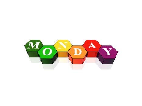 3d coloured hexagons with letters makes monday