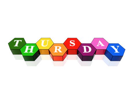 3d coloured hexagons with letters makes thursday