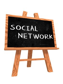 text social network on 3d isolated blackboard with easel