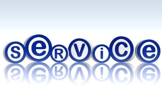 3d blue circles with letters makes word service