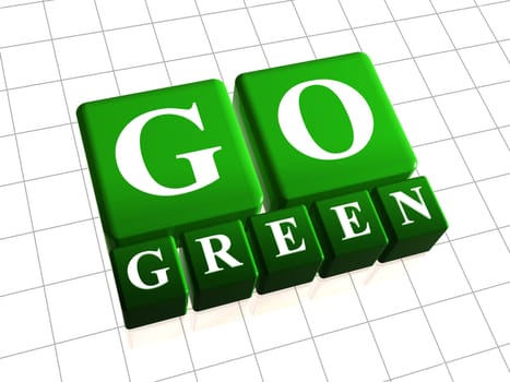 Go green 3d boxes with white letters