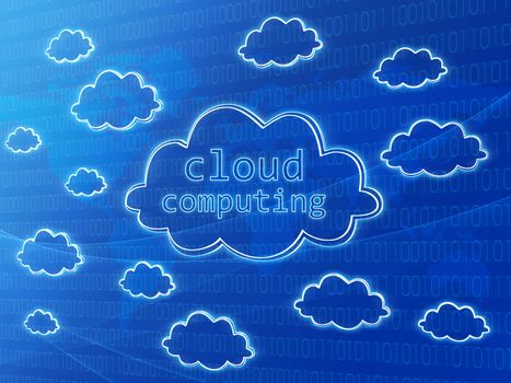 Cloud computing concept background with numbers and world map