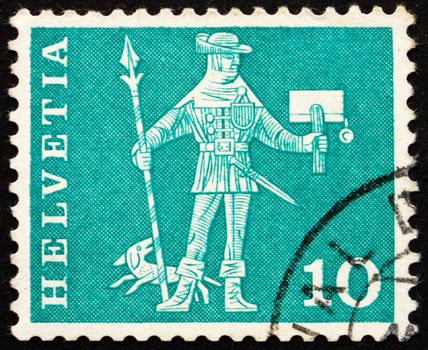 SWITZERLAND - CIRCA 1960: a stamp printed in the Switzerland shows Messenger, Schwyz, circa 1960