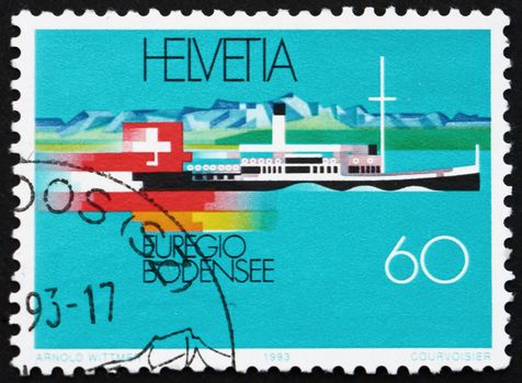 SWITZERLAND - CIRCA 1993: a stamp printed in the Switzerland shows Lake Constance Steamer Hohentwiel, circa 1993