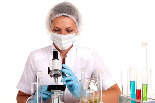 chemist working in the laboratory, making  research