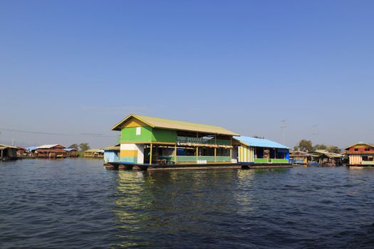 Floating house on the Kwai river Kanjanburi, Thailand 