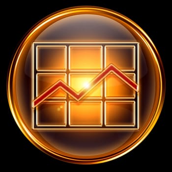  Graph icon golden, isolated on black background