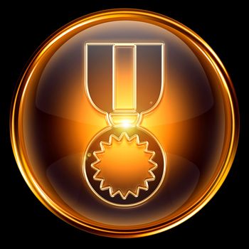 medal icon golden, isolated on black background.