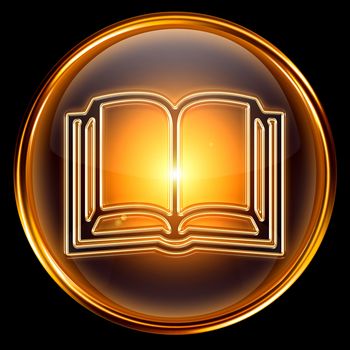 book icon golden, isolated on black background.