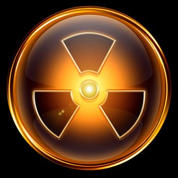 Radioactive icon golden, isolated on black background.