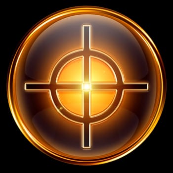 target icon golden, isolated on black background.