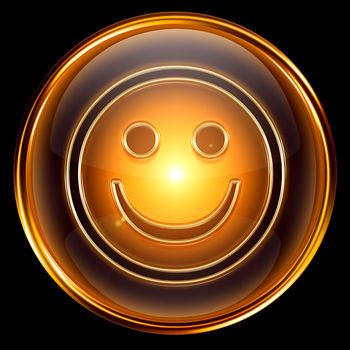 Smile icon golden, isolated on black background