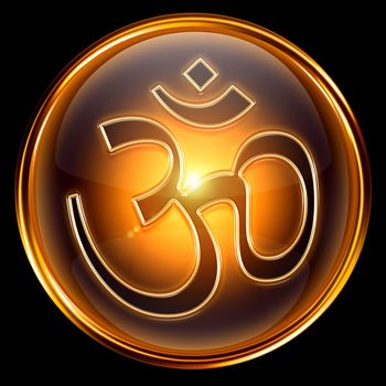 Om Symbol icon golden, isolated on black background.