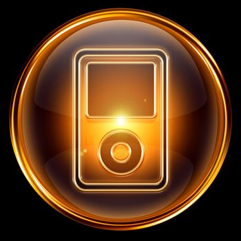 mp3 player golden, isolated on black background.
