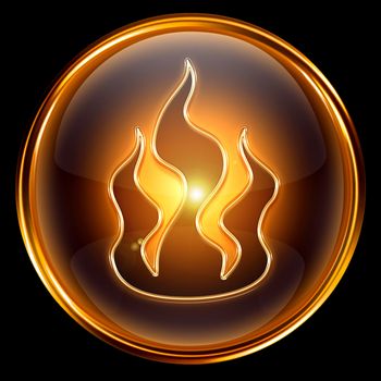 fire icon gold isolated on black background