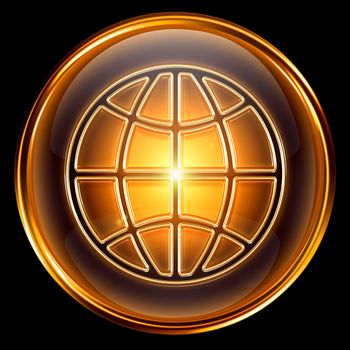 World icon gold, isolated on black background 