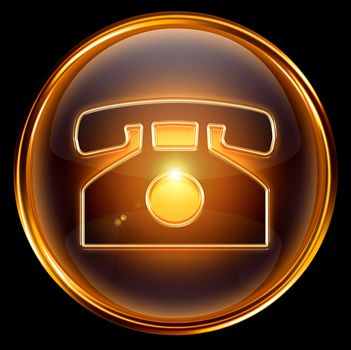 phone icon gold, isolated on black background.