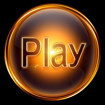 Play icon gold, isolated on black background