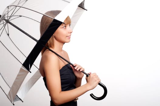 Young fashionable woman smile and holding umbrella