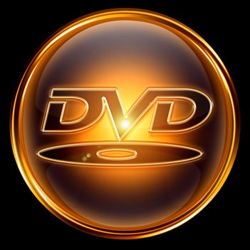 DVD icon gold, isolated on black background