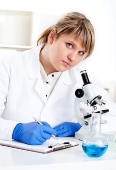 female doctor working in the lab, doing research