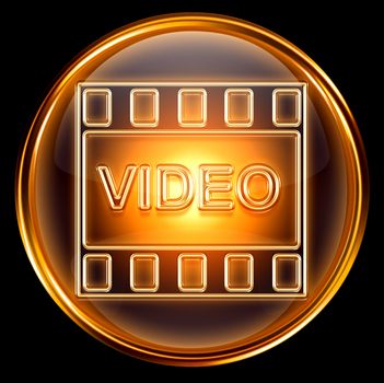 video icon gold, isolated on black background