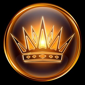 Crown icon gold, isolated on black background