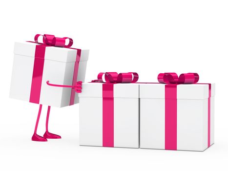 christmas pink white figure push gift boxes