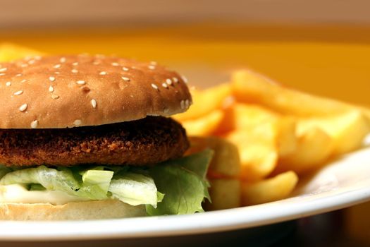 chicken burger with french fries