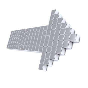 Grey arrow consisting of metal cubes on a white background