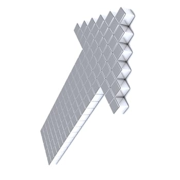 Grey arrow consisting of metal cubes on a white background