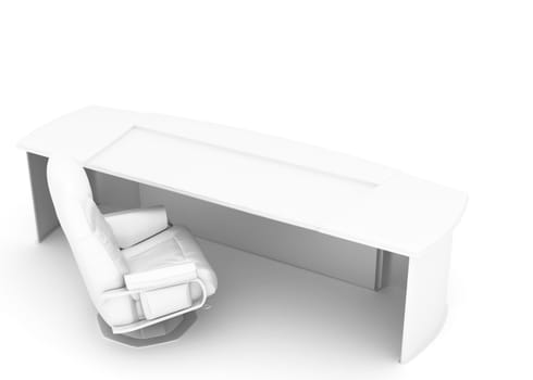 table and armchair on a white background executed in a high key