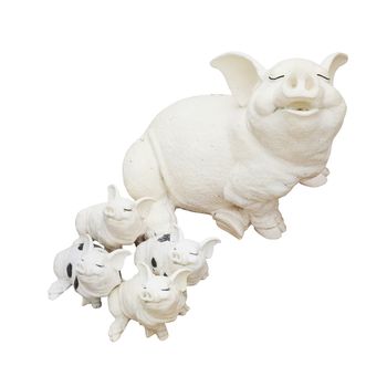 Statue of a pig family isolated over a white background.