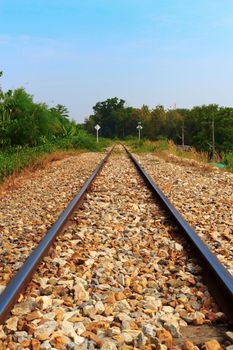 Railway beside the River Kwai in Kanchanaburi Thailand.