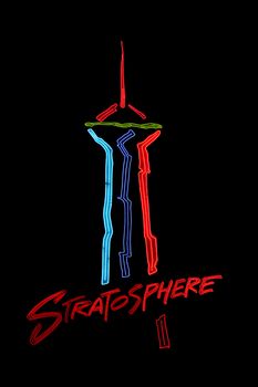Las Vegas, USA - August 26, 2009: The Stratosphere Las Vegas hotel and casino opened in Nevada in 1996.  This entrance sign shows a rendition of the Stratosphere Tower which stands at over 1,100 feet in height. 