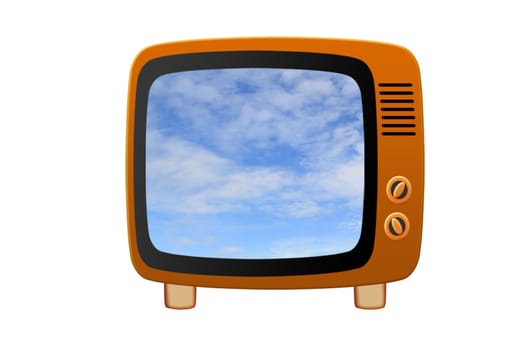 Retro tv with blue sky on white