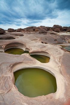 Sampanbok (3000 Hole), The Amazing of Rock in Mekong River, Ubon Ratchathani, Thailand.