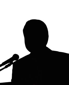Silhouettes of the man with microphone on the white background