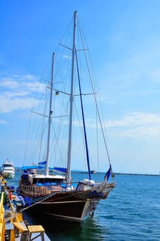 sailing yacht  anchored to the pier